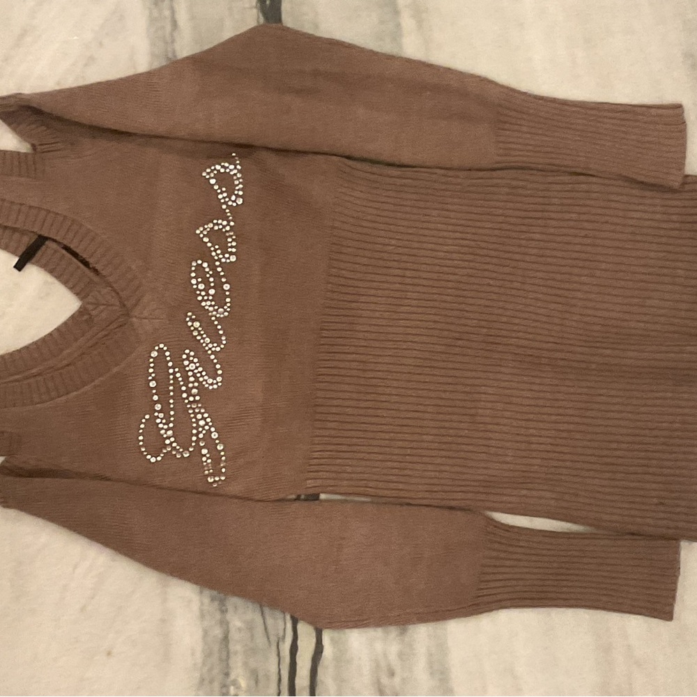 Guess Brown Off-the-Shoulder Sweater with Rhinestones - Picture 14 of 14
